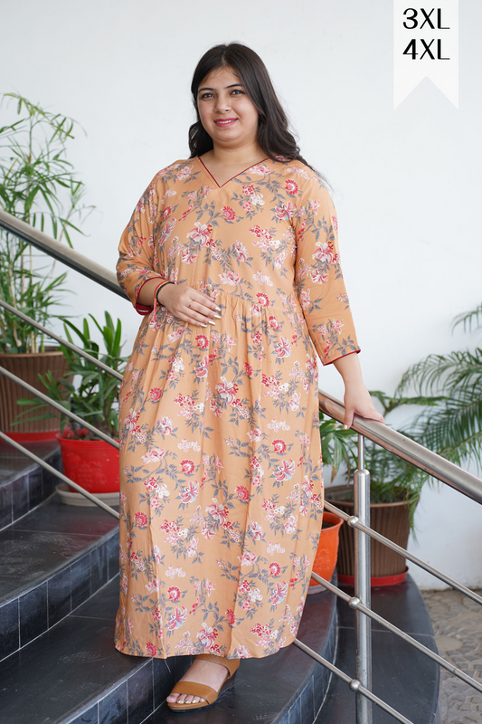 Fawn Printed Rayon Maternity Dress