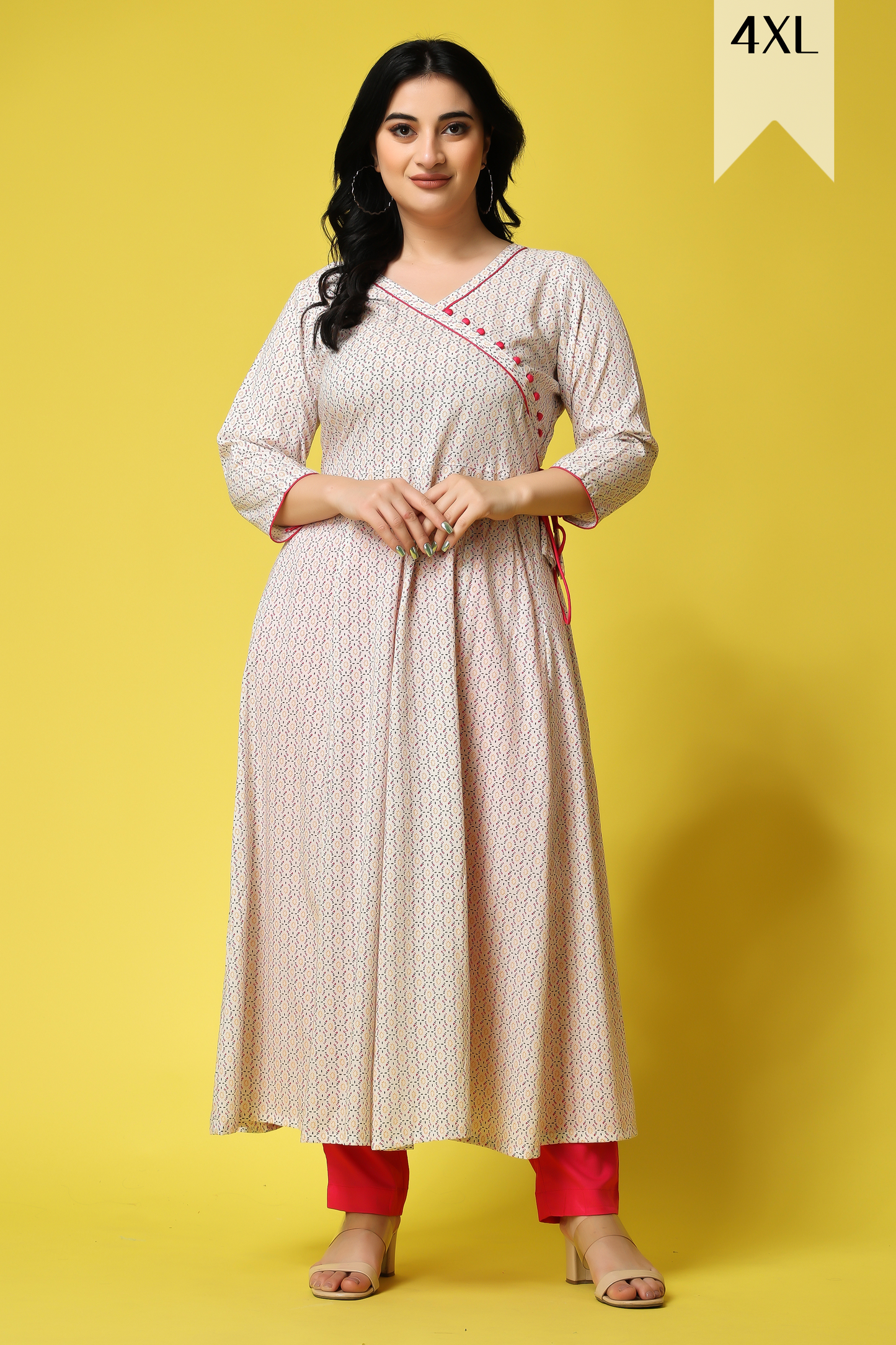 Buy Plus Size ​Pearls & Prints Angrakha Kurta Set At Apella | Sizes XS to 10 XL | India | Free Delivery | Customized