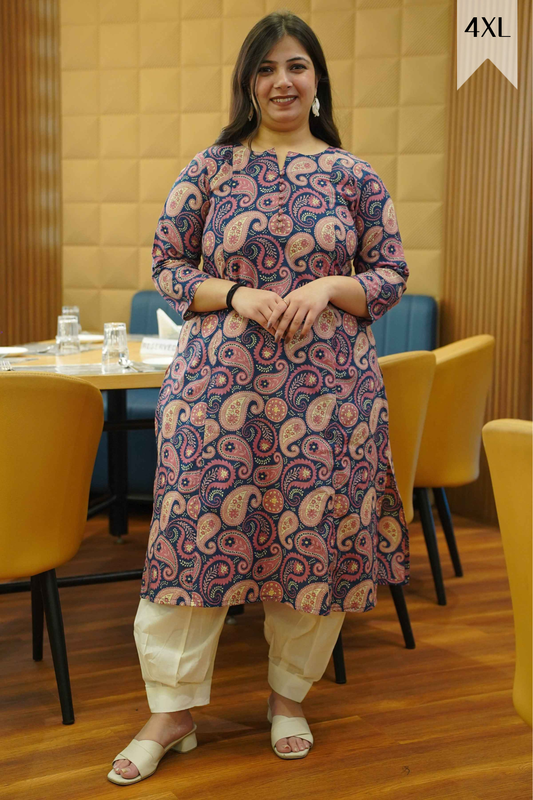 Onion Marine Block Cotton Kali Kurta