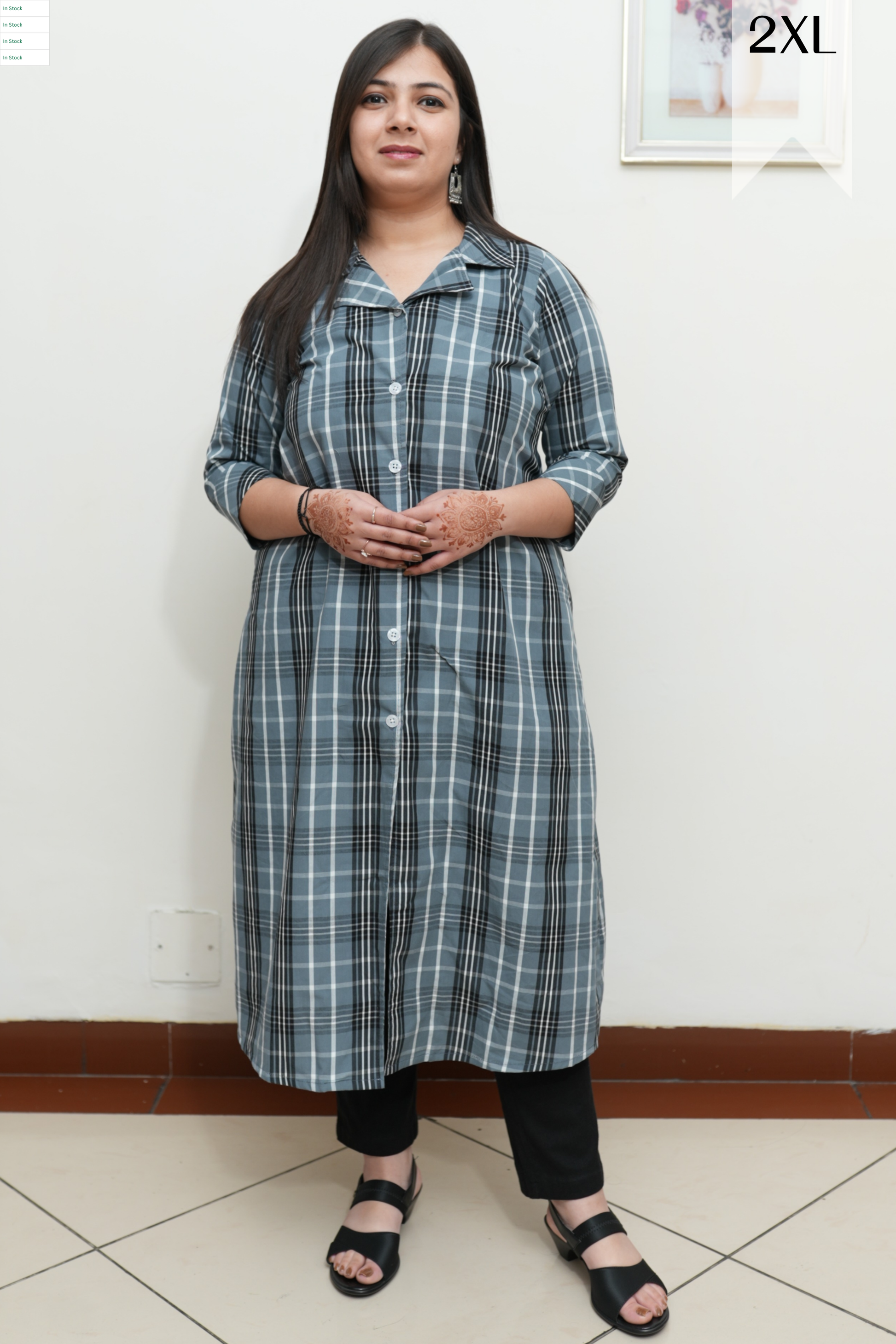 Buy Plus Size ​Smoky Echo Checked A-Line Kurta At Apella | Sizes XS to 10 XL | India | Free Delivery | Customized