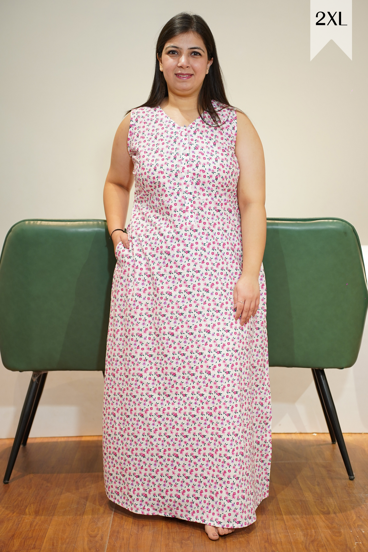 Pink Bloomy Cotton Night Gown