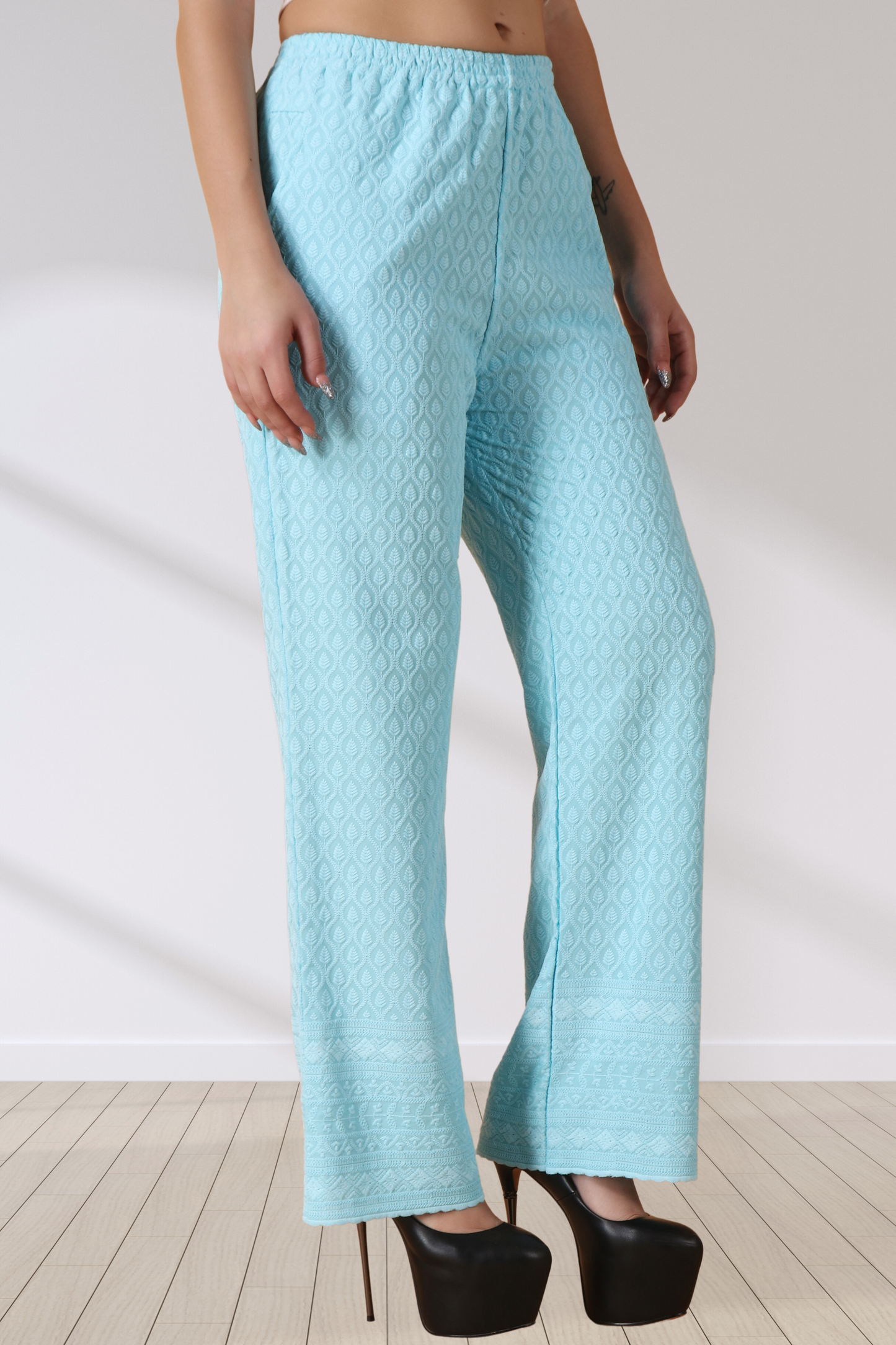 Buy Plus Size ​Full Chikankari Palazzo At Apella | Sizes XS to 10 XL | India | Free Delivery | Customized