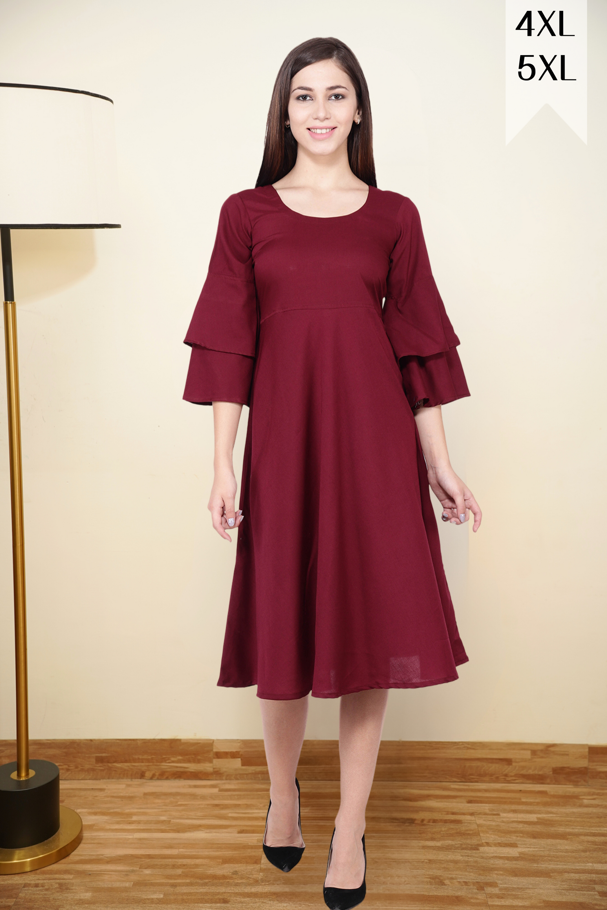 Buy Plus Size ​Solid Maroon A-line Dress At Apella | Sizes XS to 10 XL | India | Free Delivery | Customized