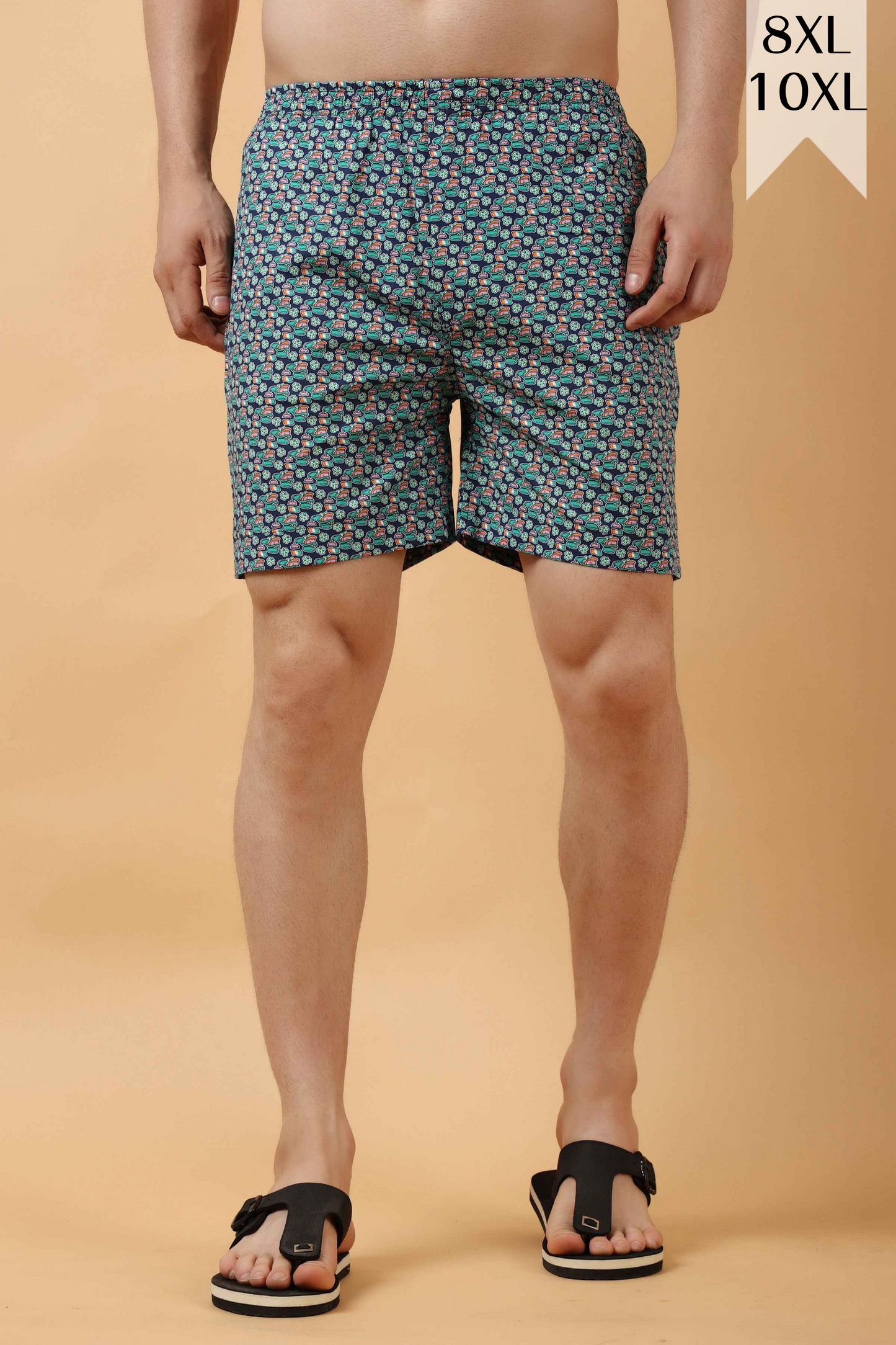 Blue Printed Poplin Cotton Shorts