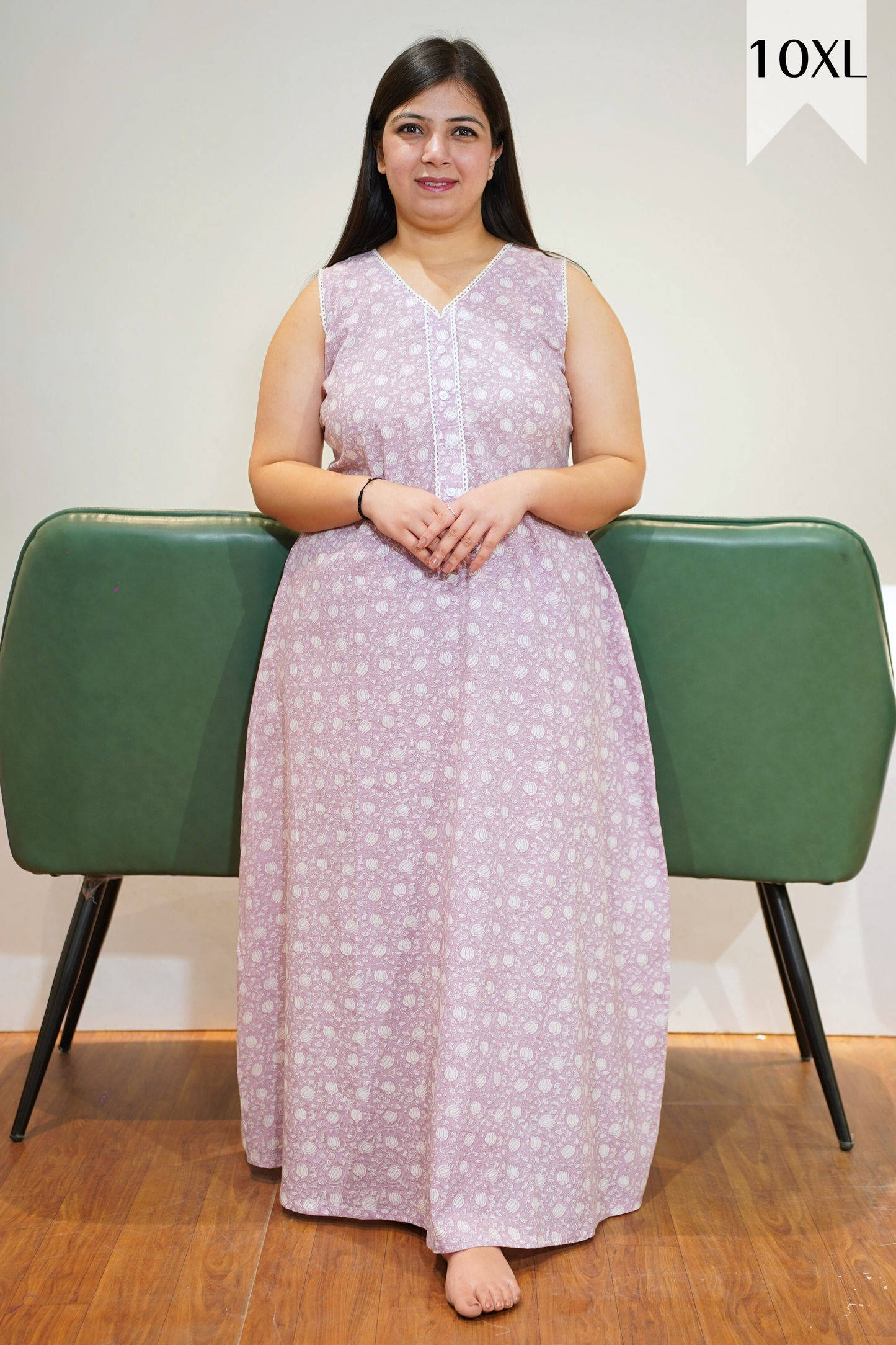 Mauve Printed Cotton Night Gown