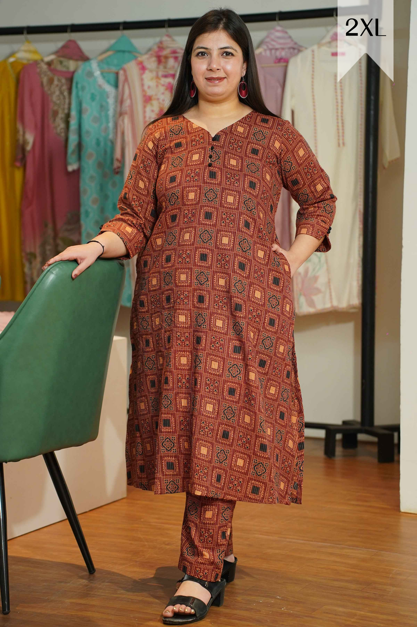 Maroon Ajrakh Katha Kurta Set