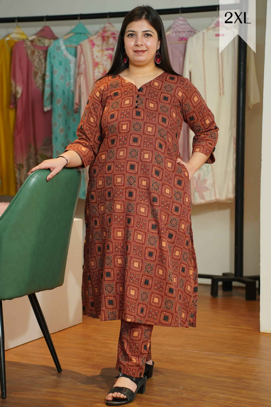 Maroon Ajrakh Katha Kurta Set