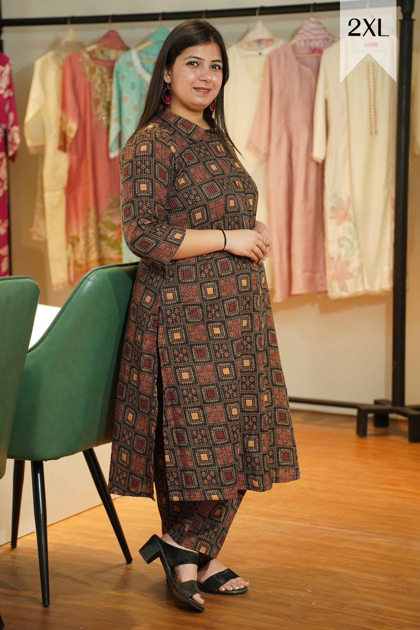 Rusty Black Ajrakh Kurta Set