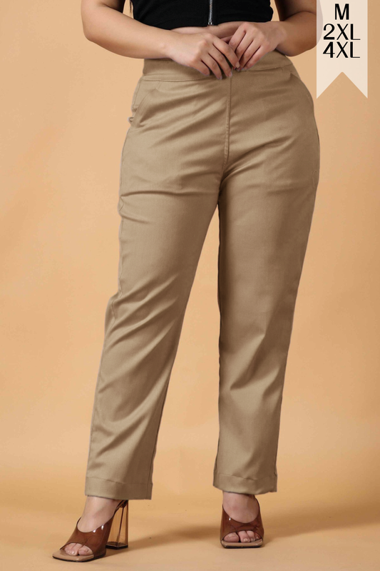 Beige Premium Cotton Lycra Pant