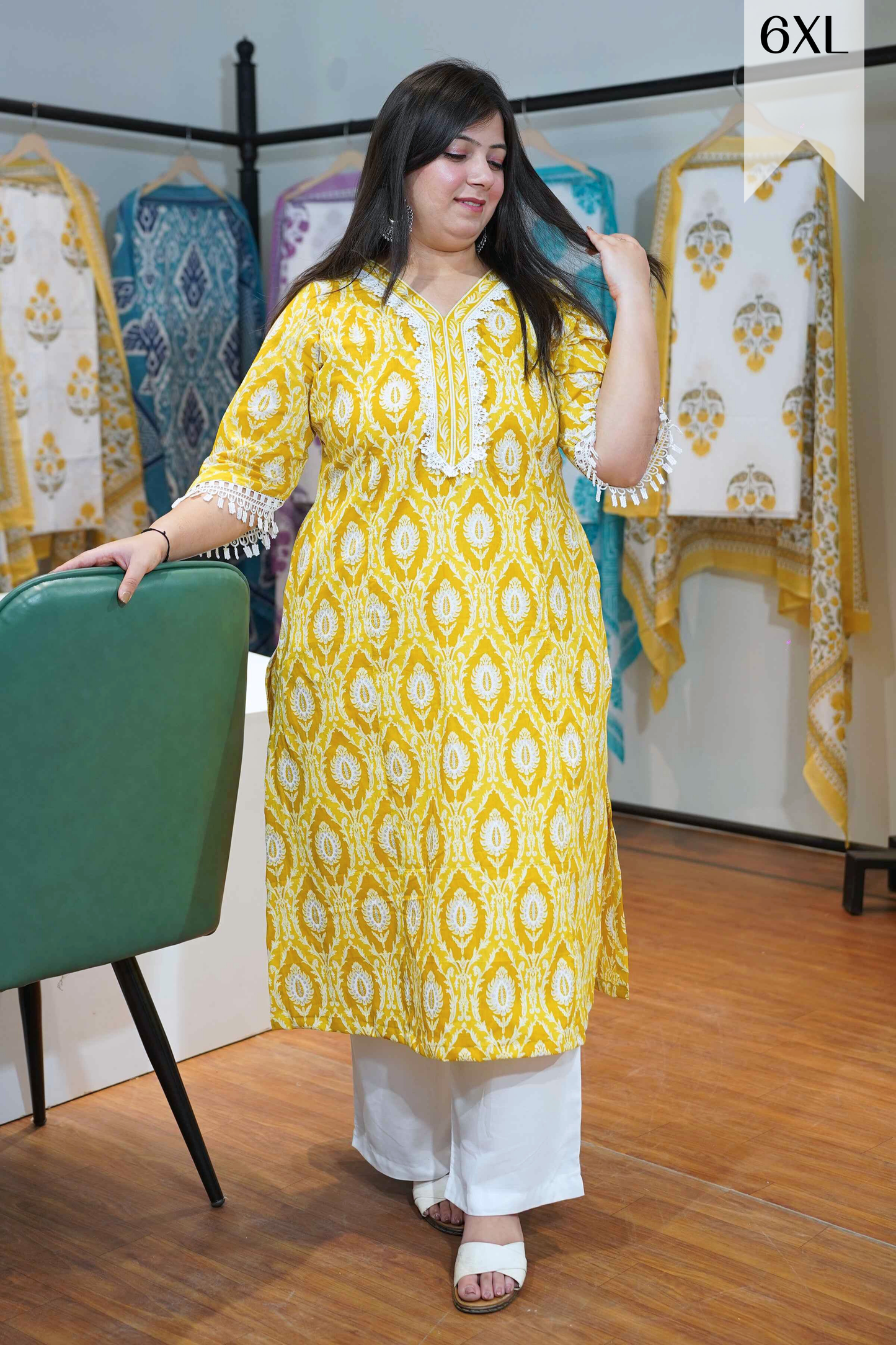 Lemony Yellow A-line Cotton Suit Set