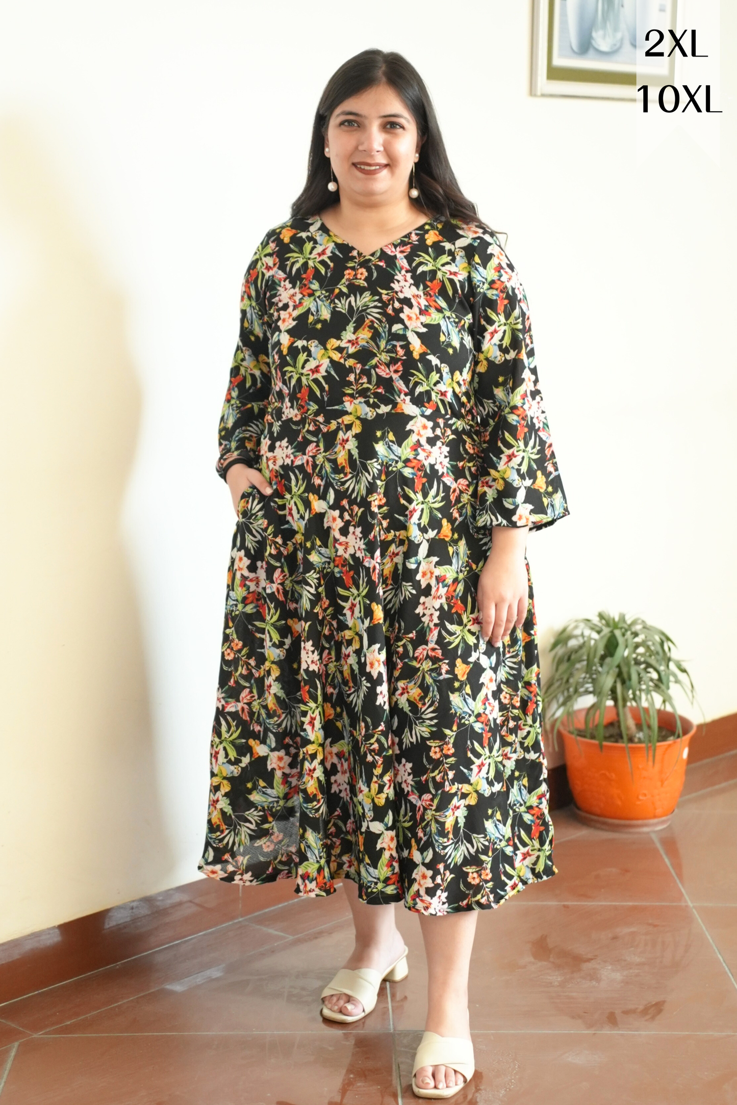 Midnight Confetti Calf Dress With Pockets