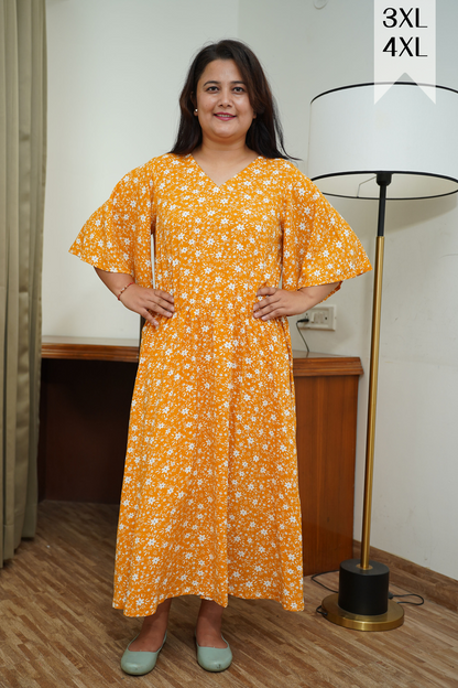 Mustard Floral Rayon Maternity Dress