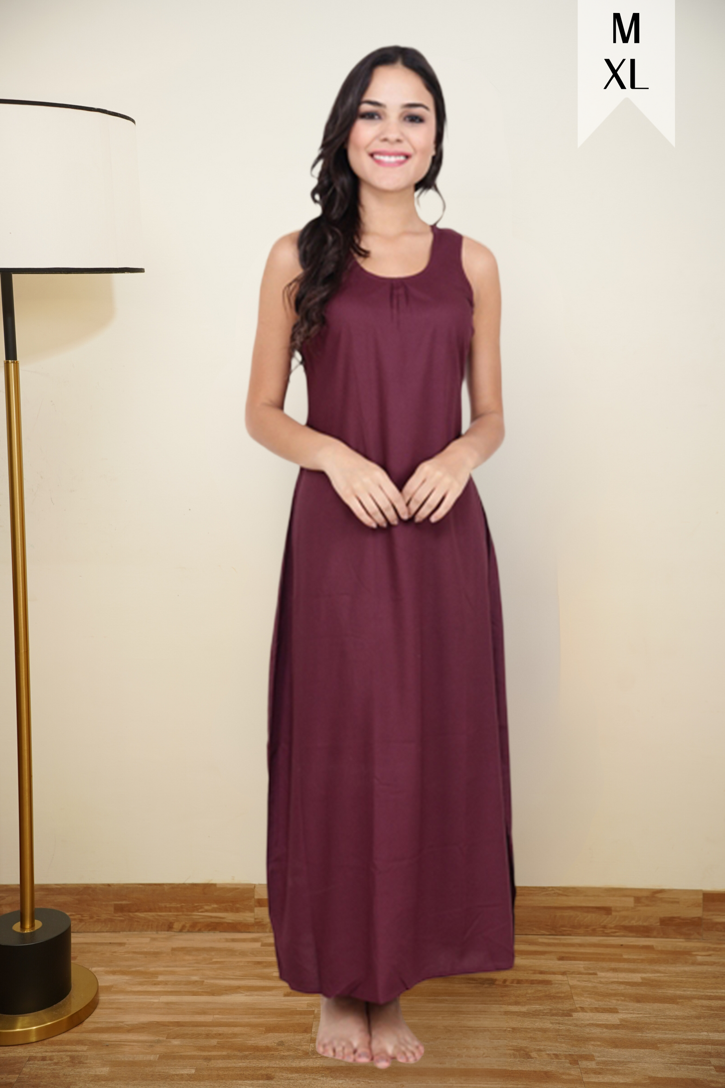 Buy Plus Size ​Maroon Rayon Nighty At Apella | Sizes XS to 10 XL | India | Free Delivery | Customized