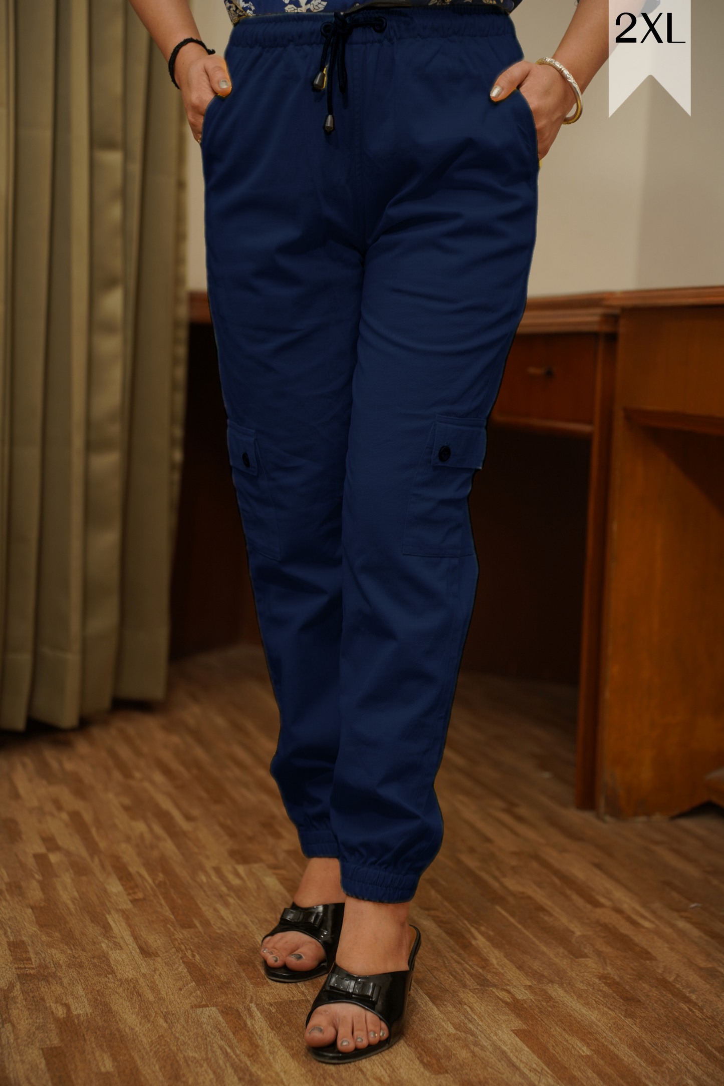 Navy Blue Cotton Cargo Pants