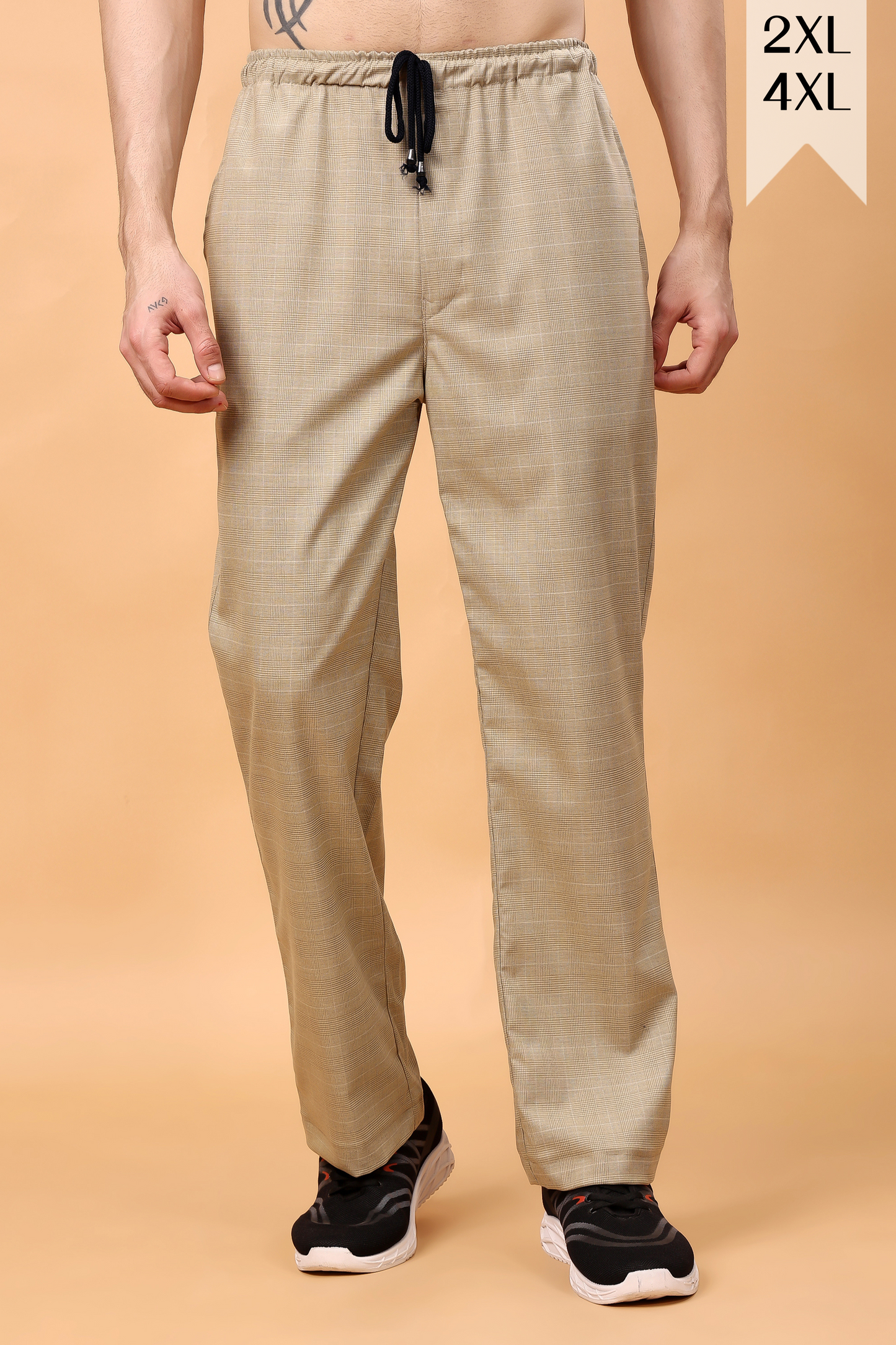 Khaki Checked Stretch Cargo