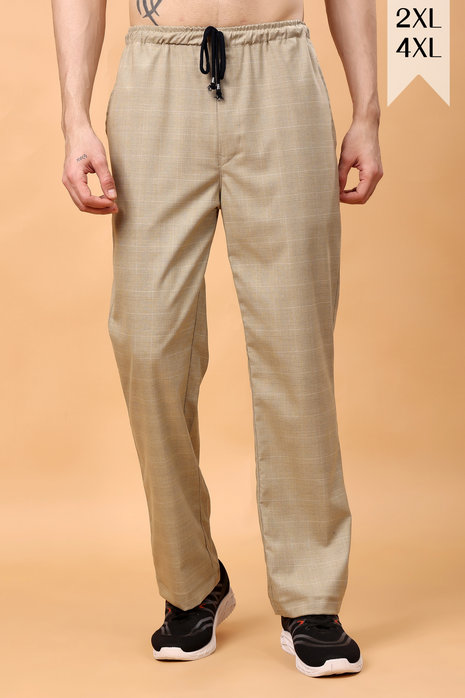 Khaki Checked Stretch Cargo