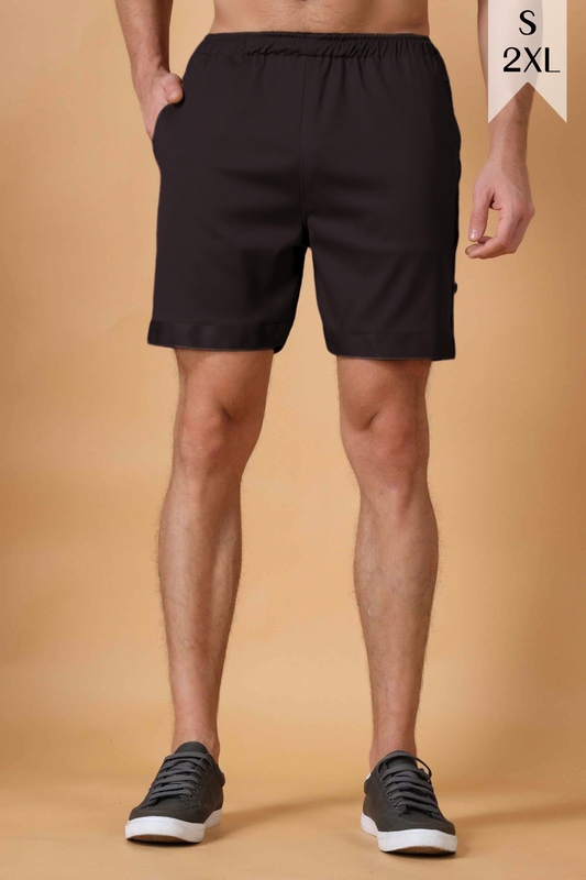 Brown Cotton Lycra Shorts