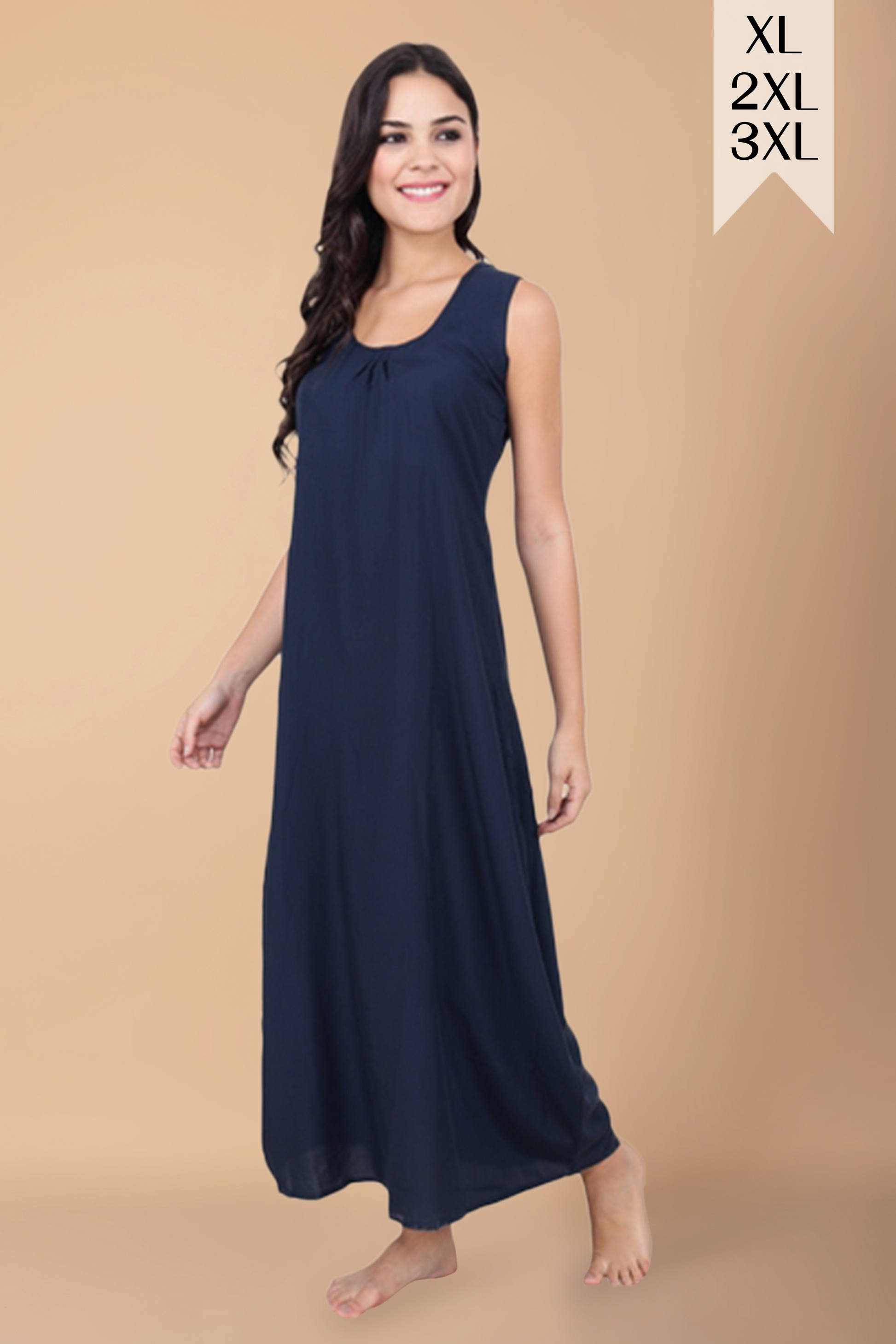 Buy Plus Size ​Blue Rayon Nighty At Apella | Sizes XS to 10 XL | India | Free Delivery | Customized