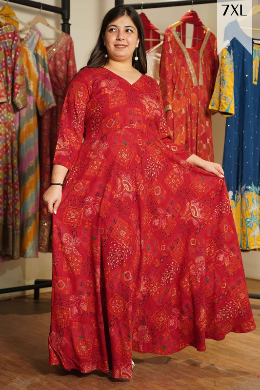 Evening Rouge Foiled Rayon Dress With Pockets