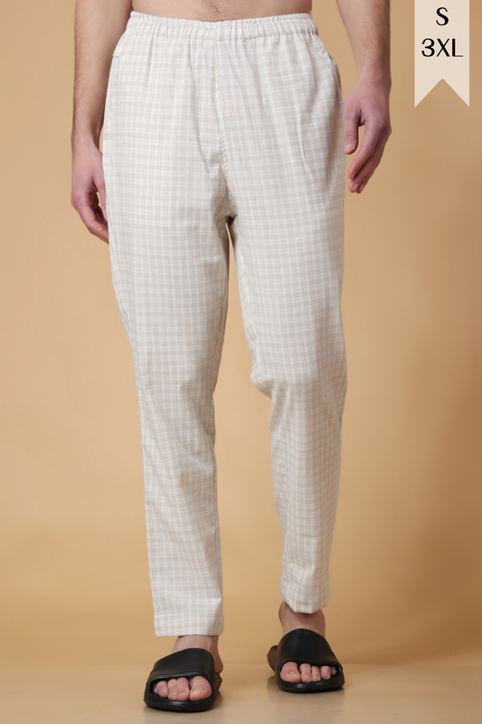 Creamy Checked Cotton Pant Pajama