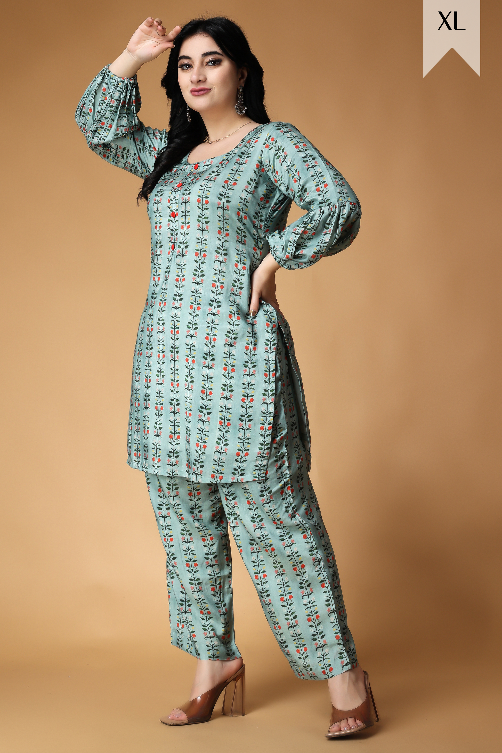 Buy Plus Size ​Mosaic Green Muslin Co-ord Set At Apella | Sizes XS to 10 XL | India | Free Delivery | Customized