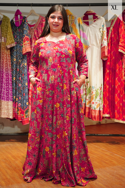 Hibiscus Lane Foiled Rayon Dress With Pockets