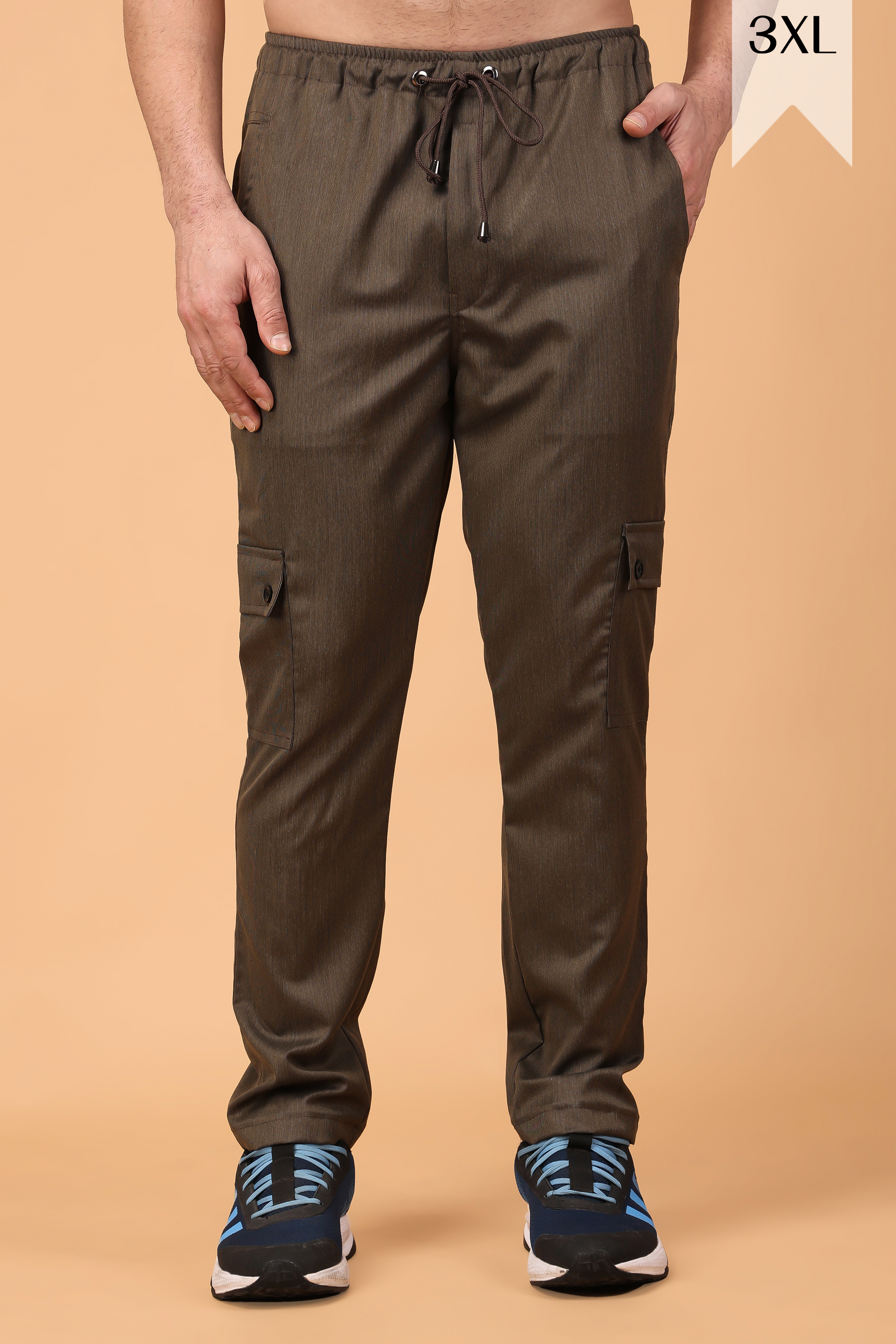 Buy Plus Size ​Cinnamon Textured Stretchable Cargo At Apella | Sizes XS to 10 XL | India | Free Delivery | Customized