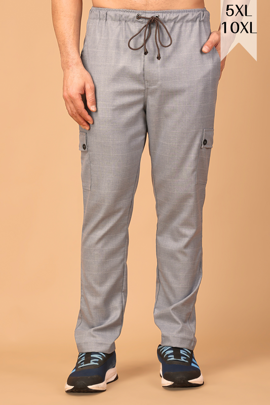 Silver Grey Checked Stretchable Cargo