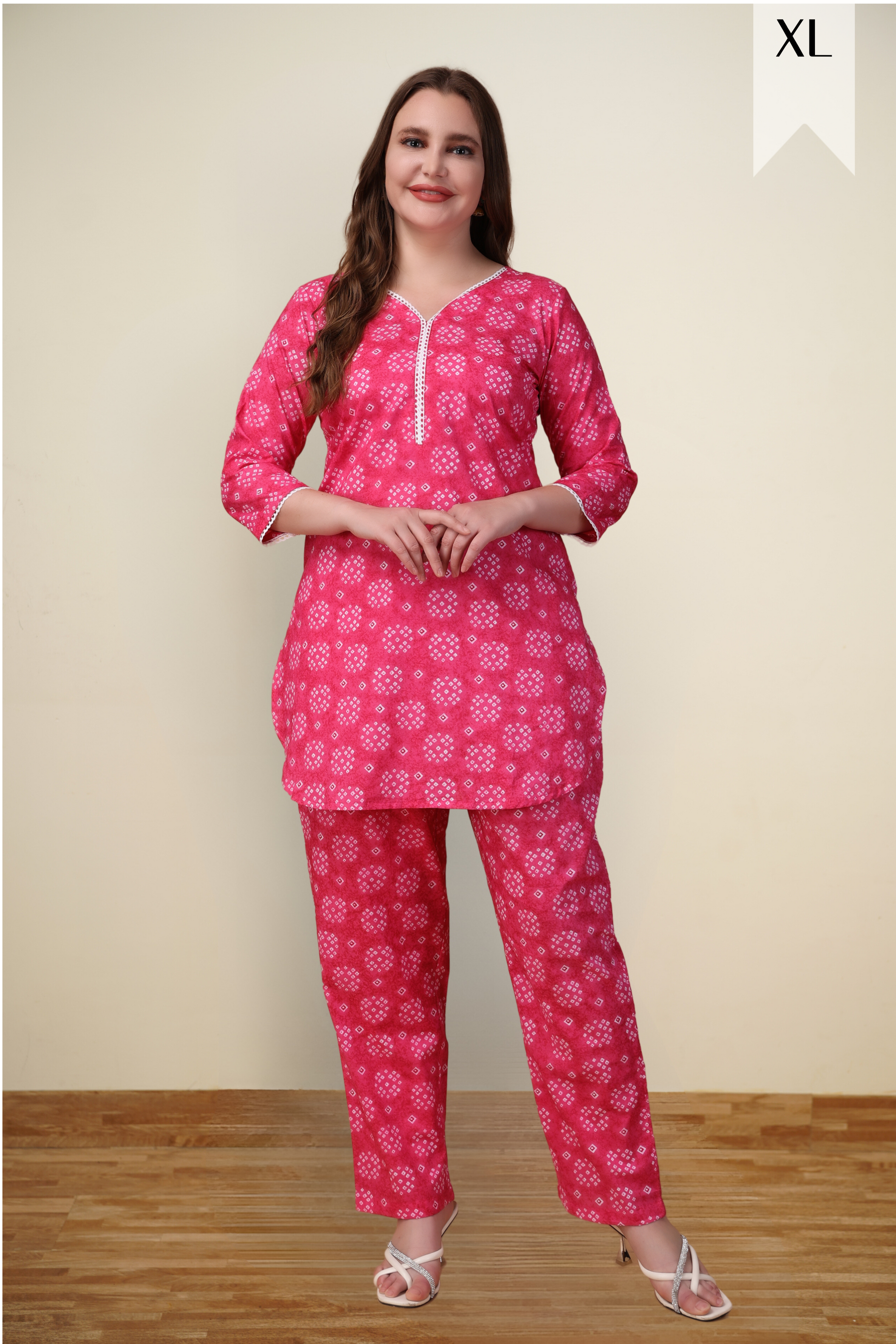 Buy Plus Size ​Magenta Bandhej Cotton Co-ord Set At Apella | Sizes XS to 10 XL | India | Free Delivery | Customized