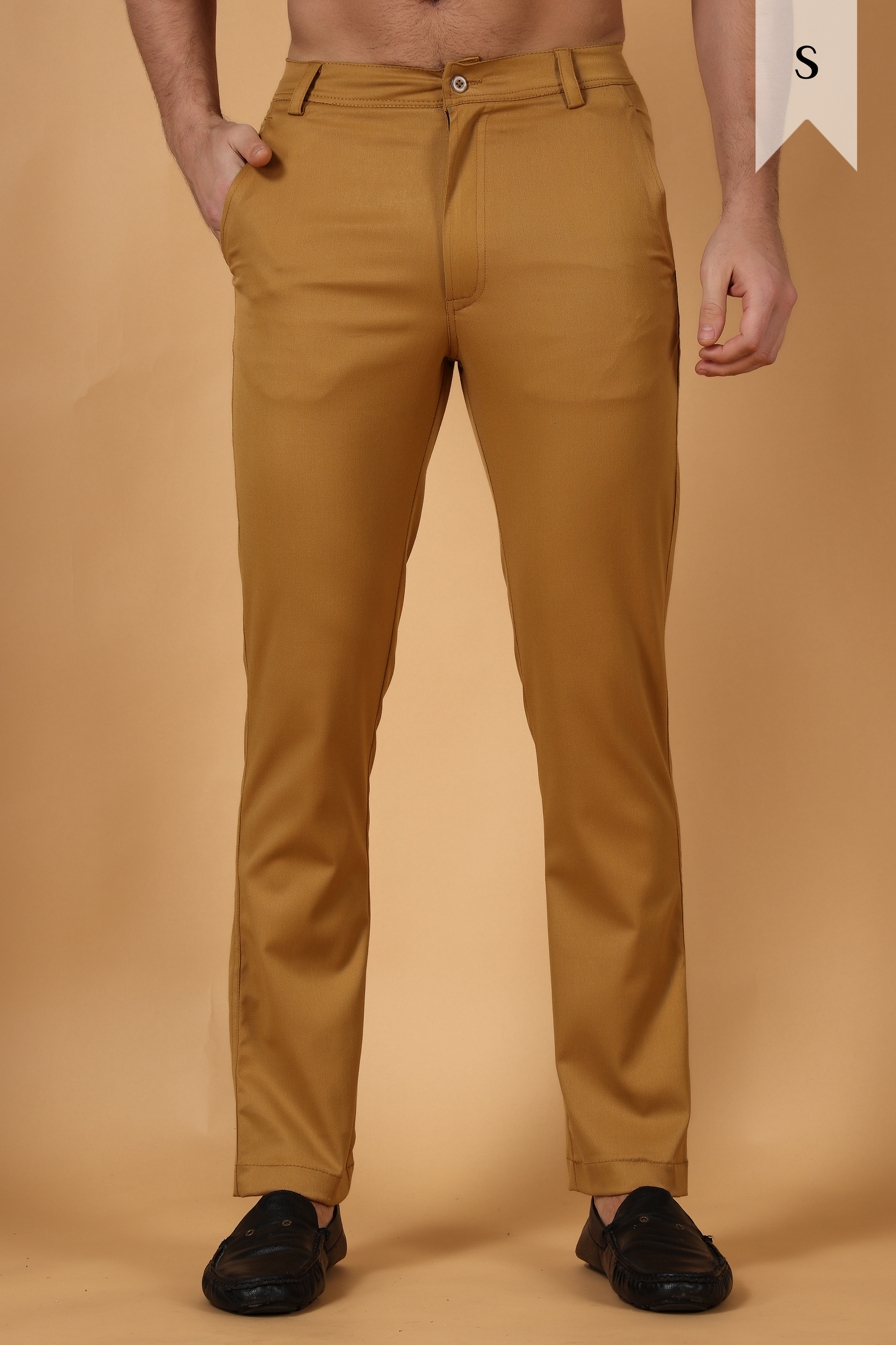 Buy Plus Size ​Dark Beige Cotton Lycra Chinos At Apella | Sizes XS to 10 XL | India | Free Delivery | Customized