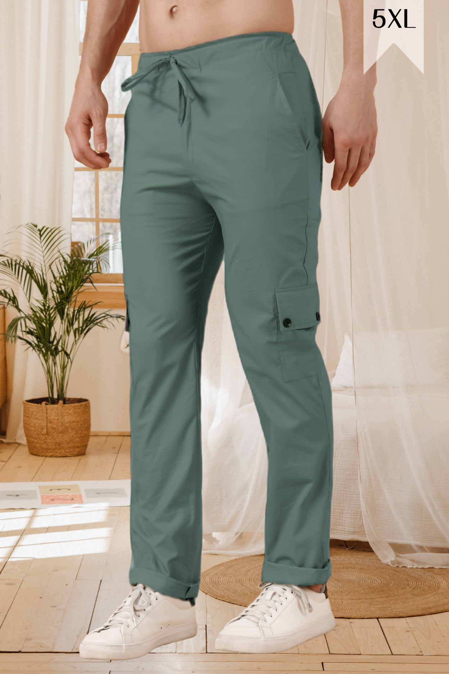 Greyish Green Stretch Cargo Pants