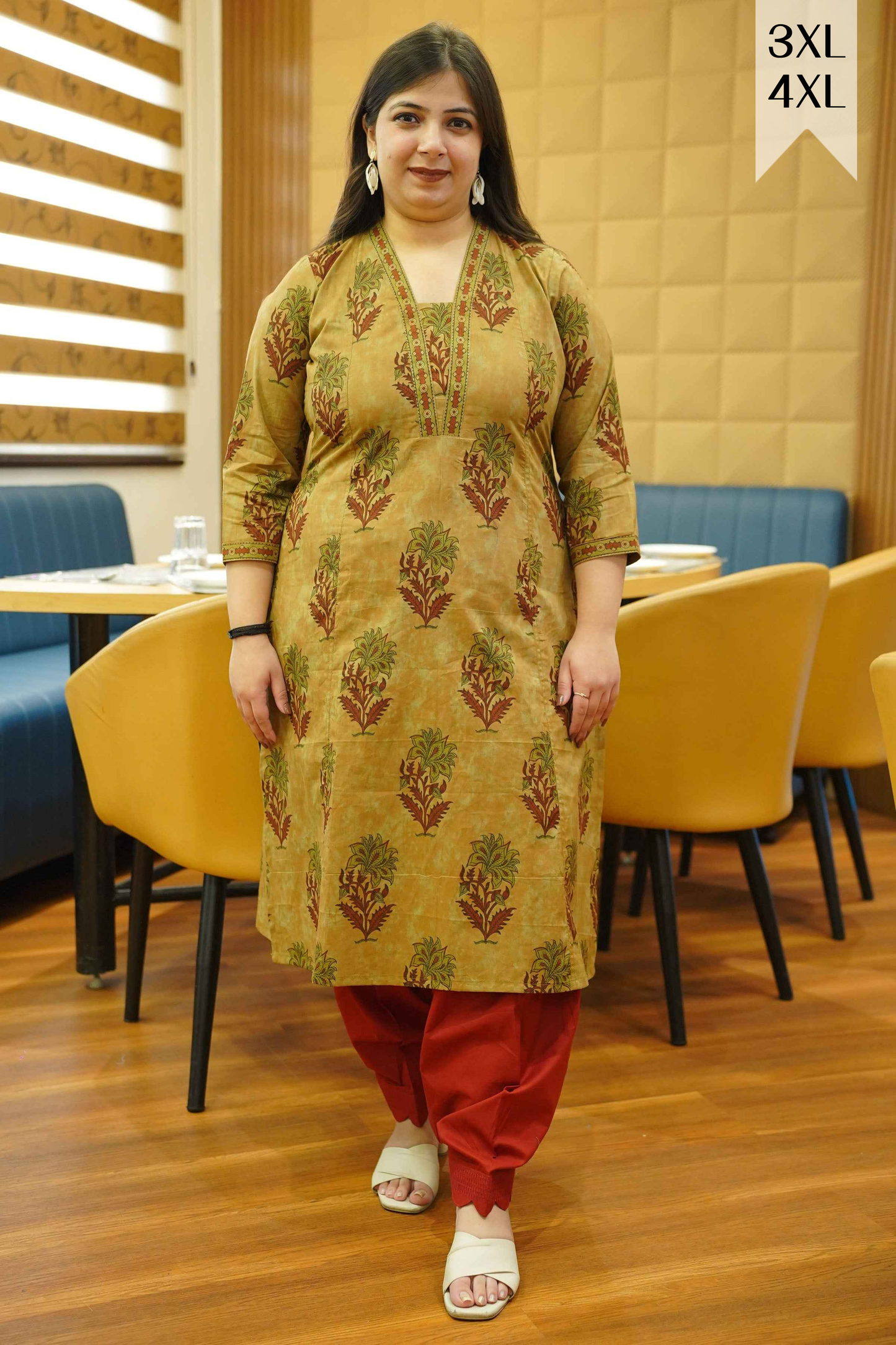 Henna Clay Block Cotton Kali Kurta