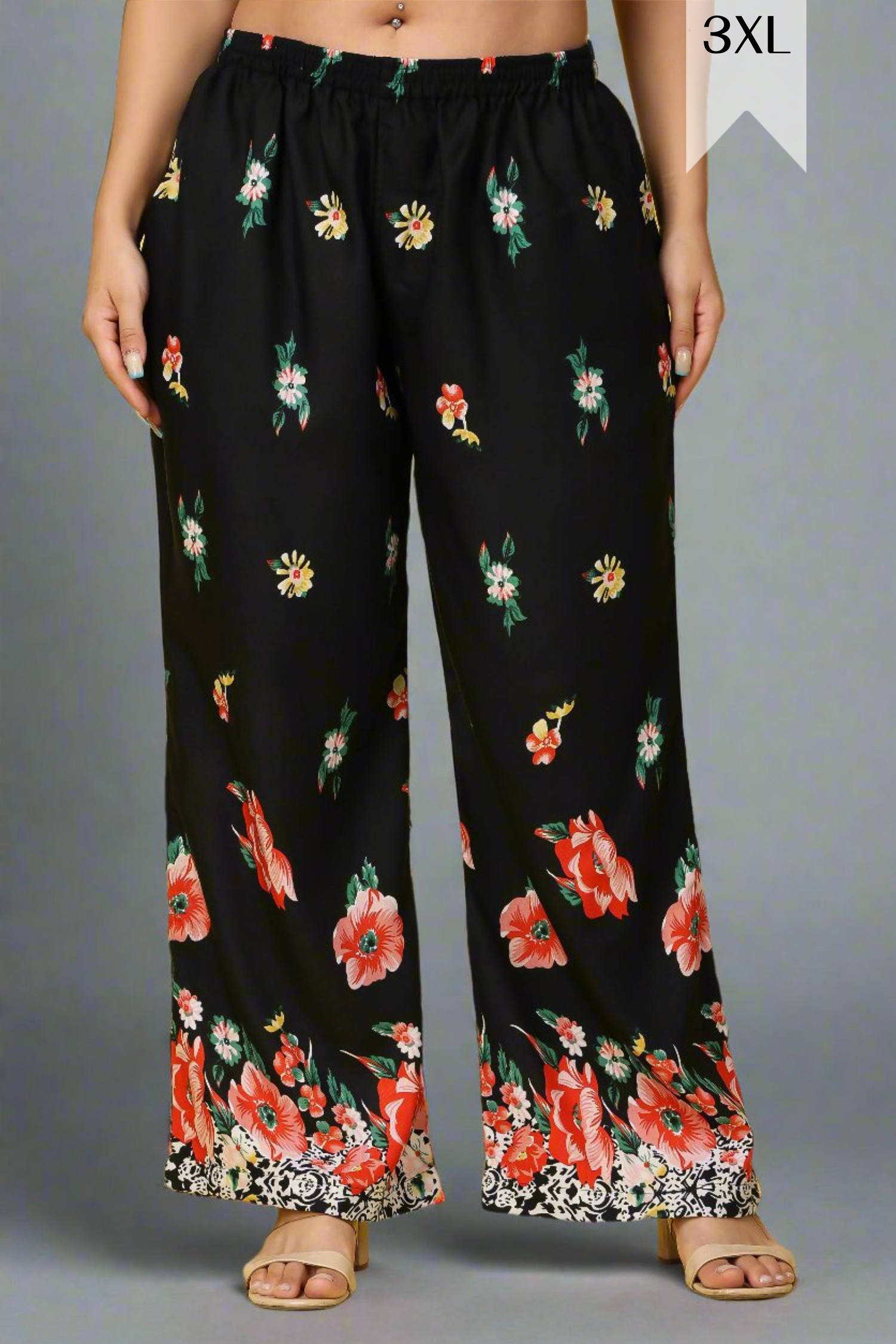 Buy Plus Size ​Midnight Garden Relaxed Palazzo At Apella | Sizes XS to 10 XL | India | Free Delivery | Customized