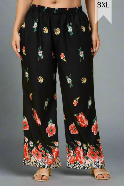 Buy Plus Size ​Midnight Garden Relaxed Palazzo At Apella | Sizes XS to 10 XL | India | Free Delivery | Customized