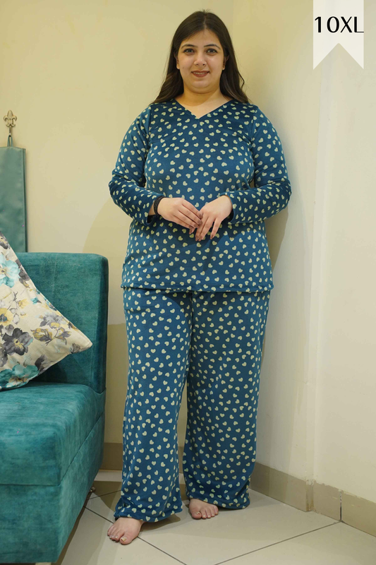 Teal Hearty Velvet Night Suit