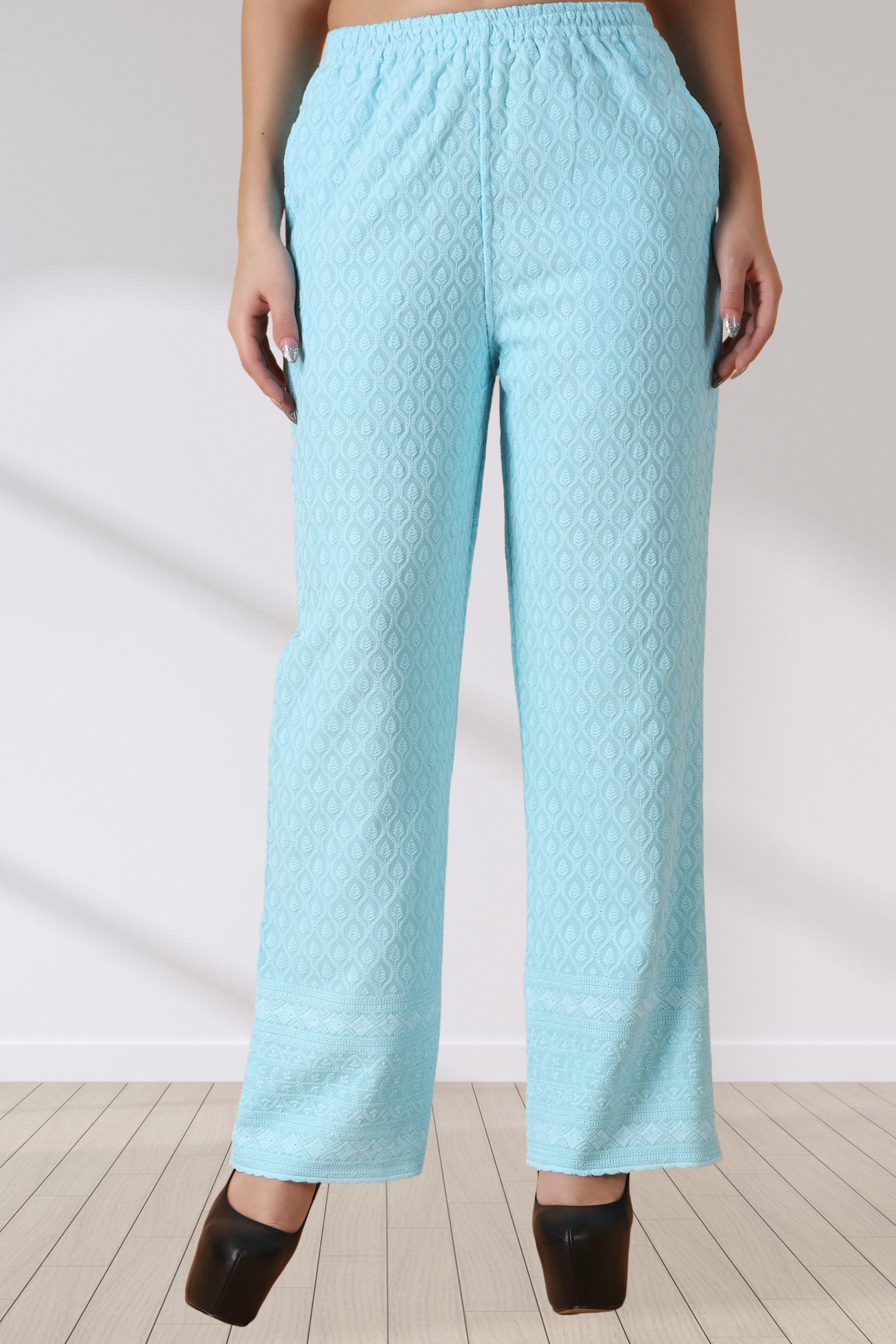 Buy Plus Size ​Full Chikankari Palazzo At Apella | Sizes XS to 10 XL | India | Free Delivery | Customized