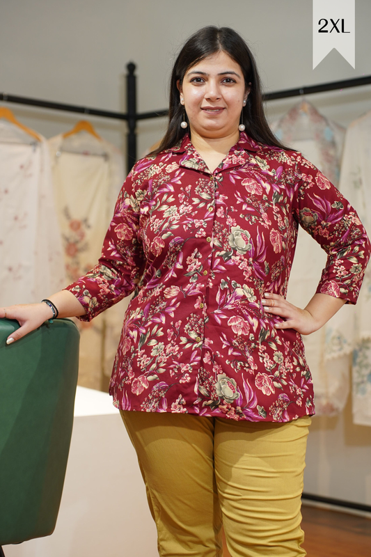 Berry Maroon Foiled Rayon Shirt