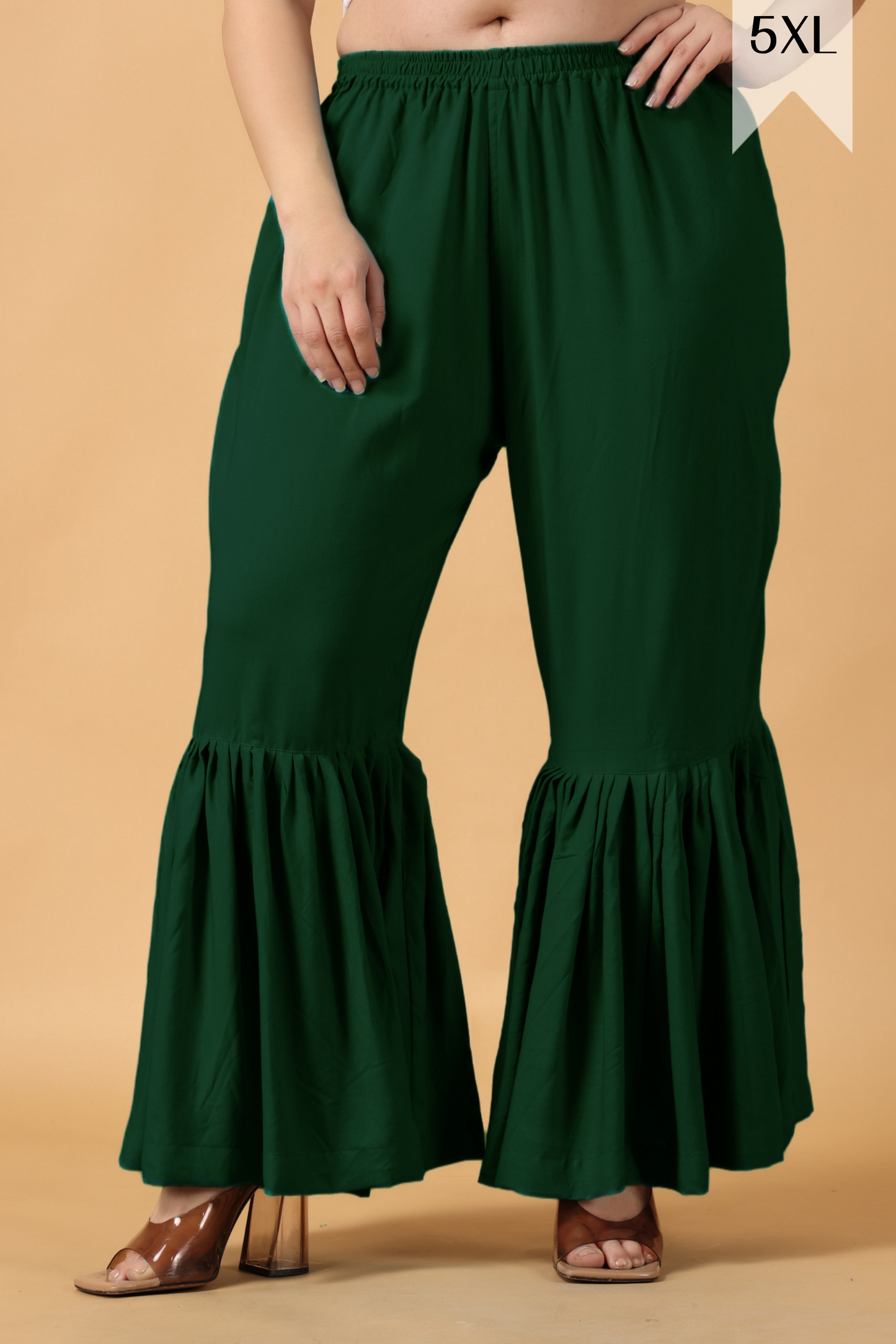 Bottle Green Ruffled Rayon Palazzo