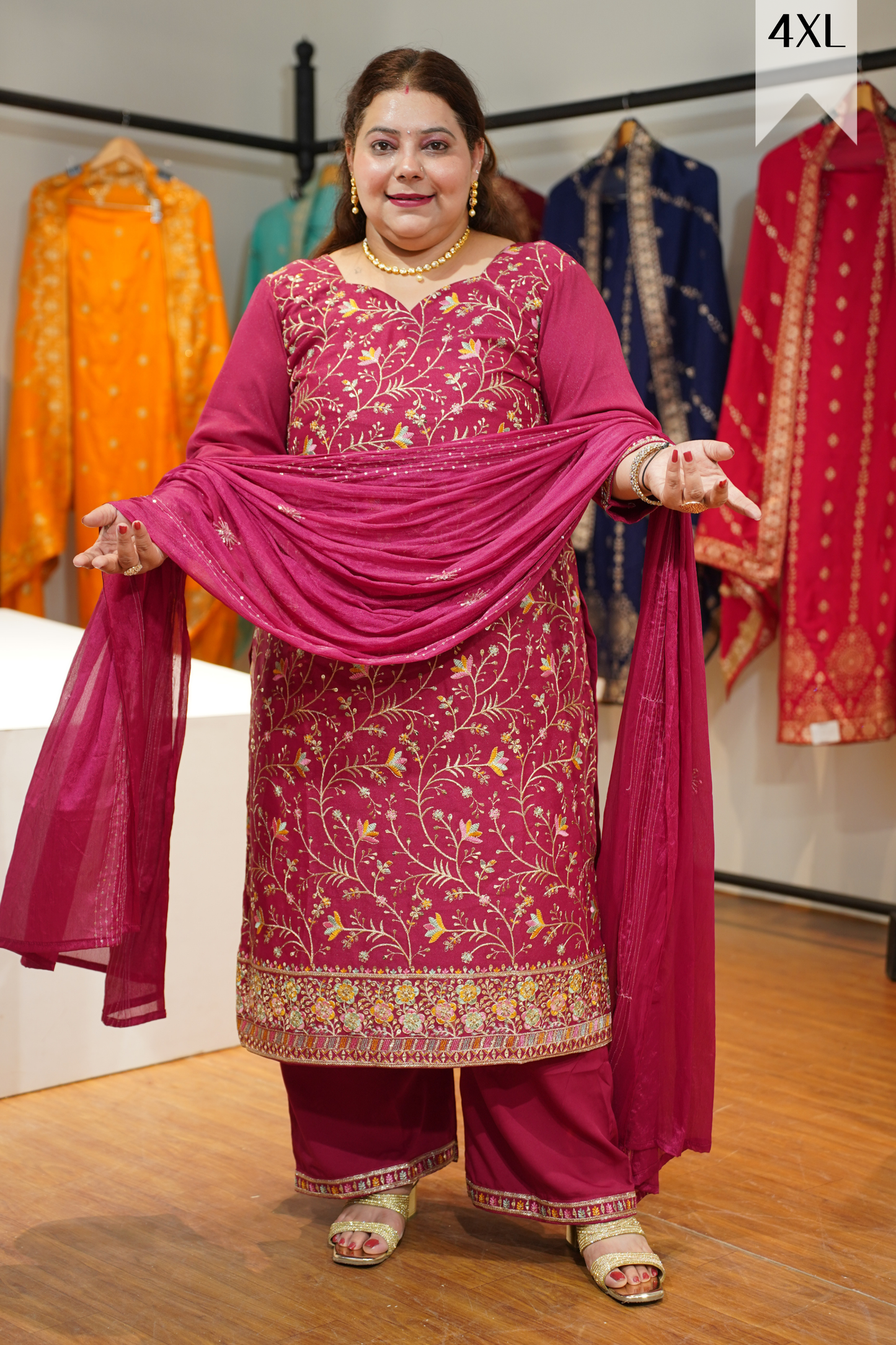 Onion Gulaabi Embroidered Fancy Suit