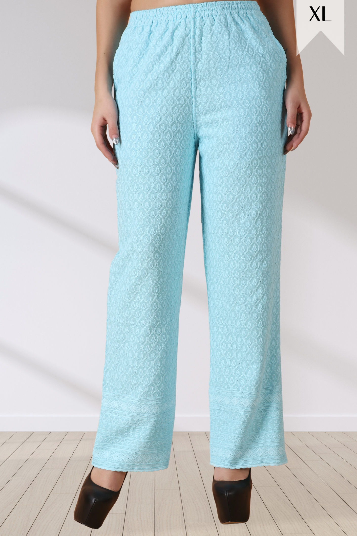 Buy Plus Size ​Full Chikankari Palazzo At Apella | Sizes XS to 10 XL | India | Free Delivery | Customized