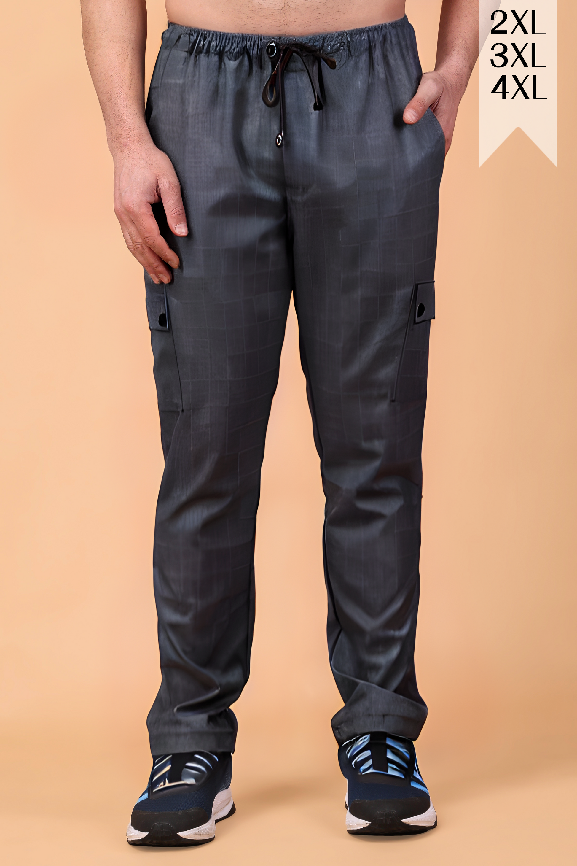 Smoke Black Checked Stretch Cargo