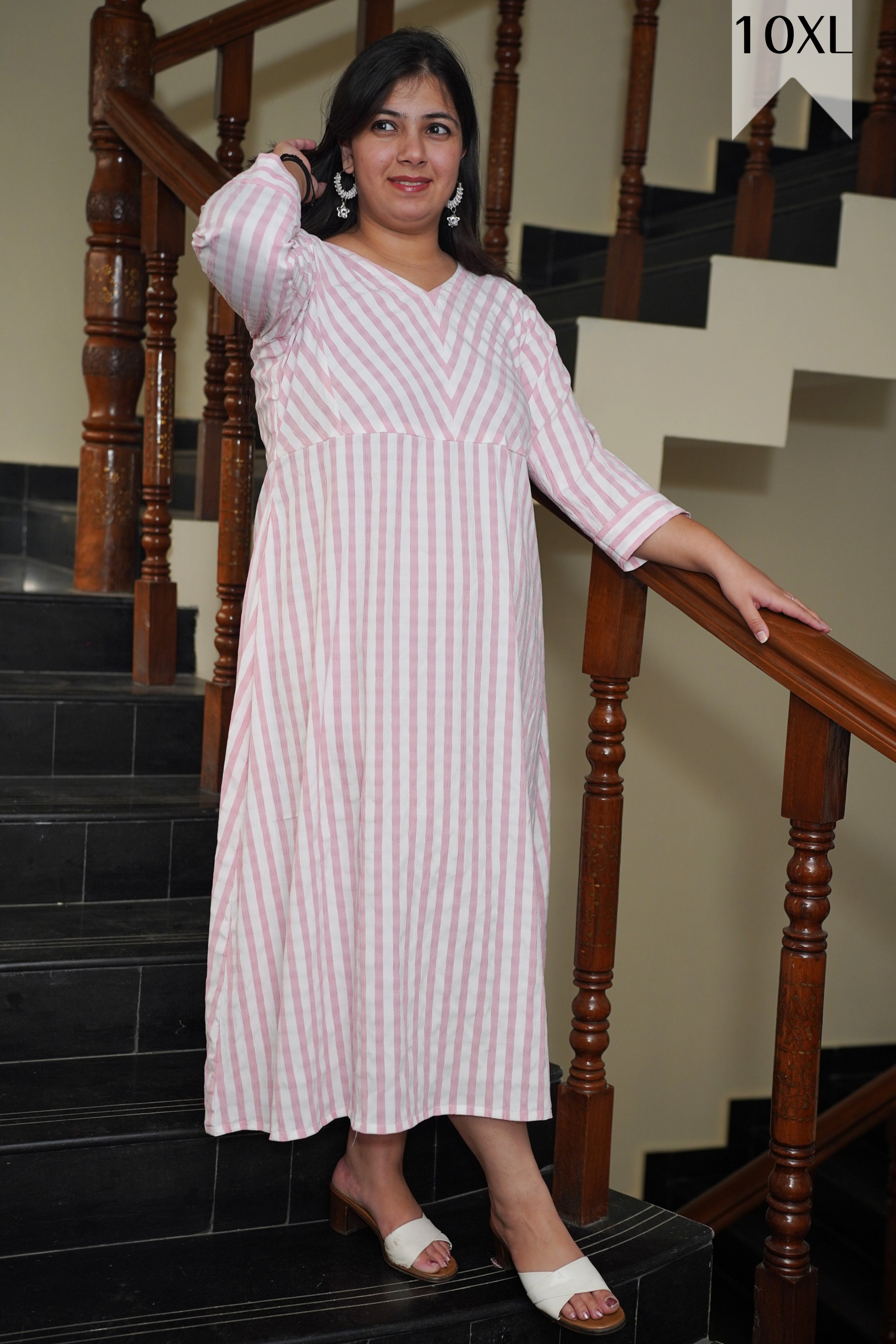 Serene Pink Striped Calf Dress