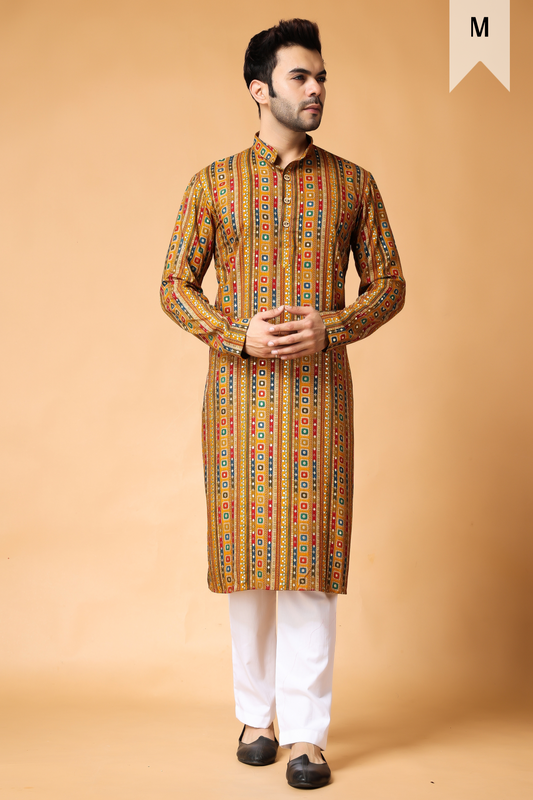 Buy Plus Size ​Mustard Meadow Printed Kurta Pajama At Apella | Sizes XS to 10 XL | India | Free Delivery | Customized