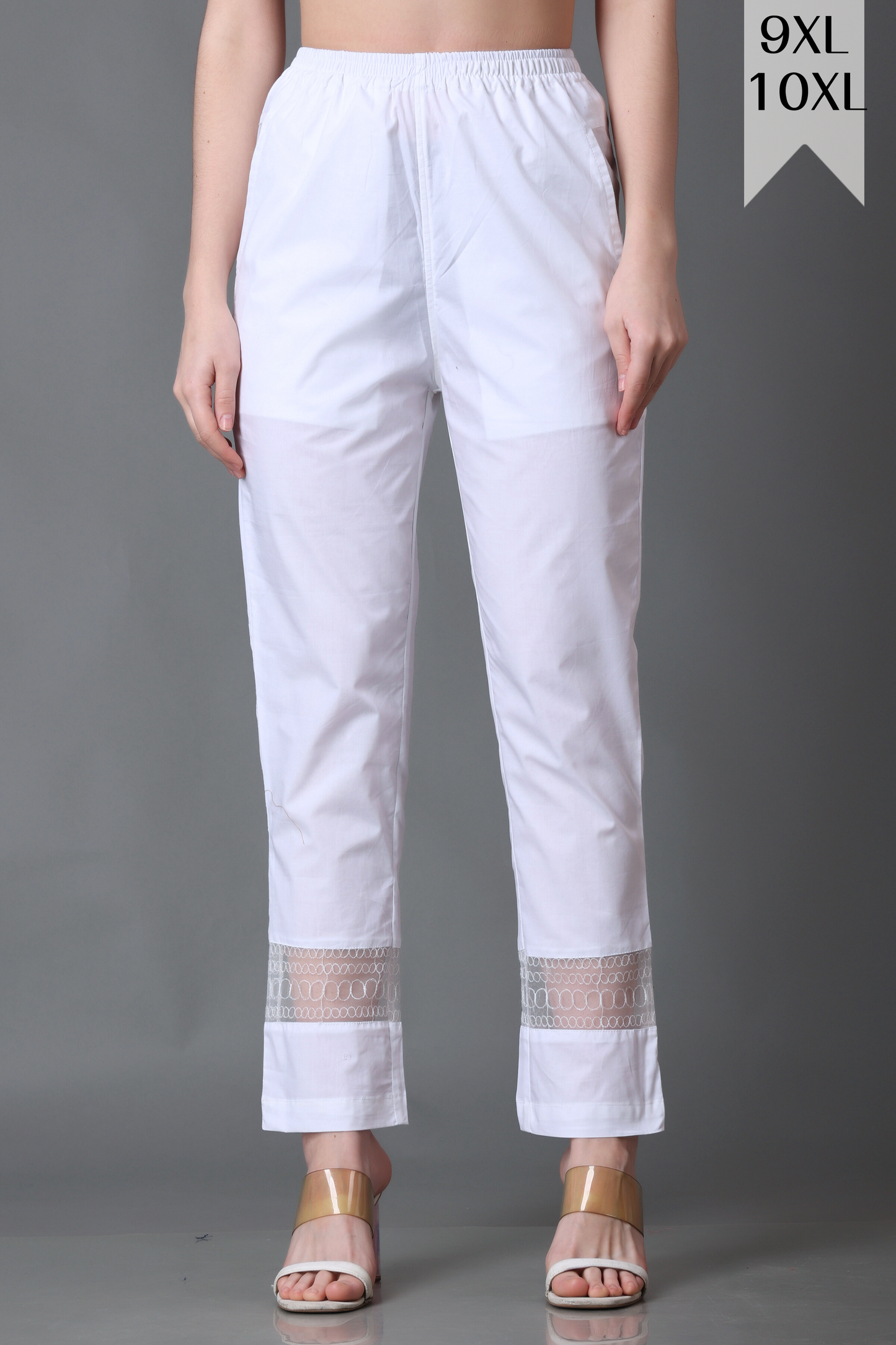 Buy Plus Size ​Icy White Detailed Palazzo Pants At Apella | Sizes XS to 10 XL | India | Free Delivery | Customized