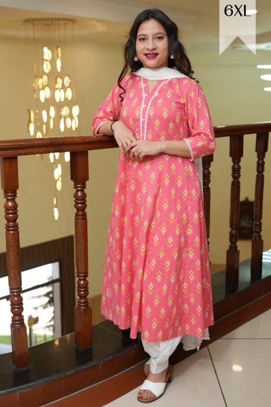 Buy Plus Size ​Roseate Charm Cotton Anarkali Set At Apella | Sizes XS to 10 XL | India | Free Delivery | Customized