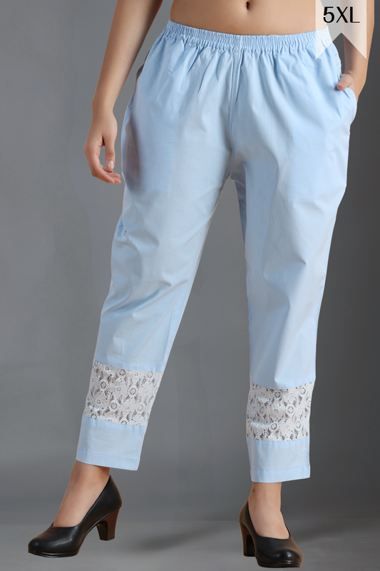 Buy Plus Size ​Ice Blue Detailed Cotton Palazzo At Apella | Sizes XS to 10 XL | India | Free Delivery | Customized