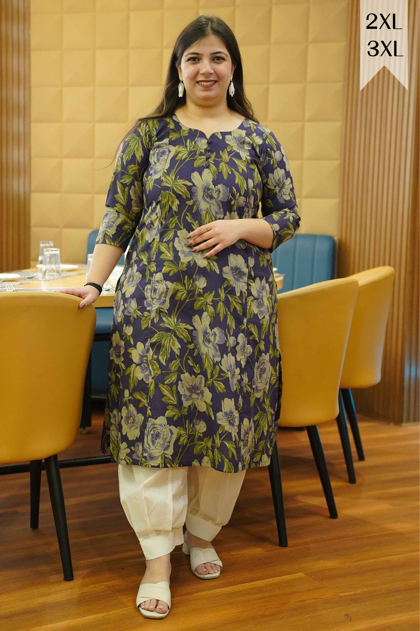 Smoky Purple Printed Cotton Kali Kurta