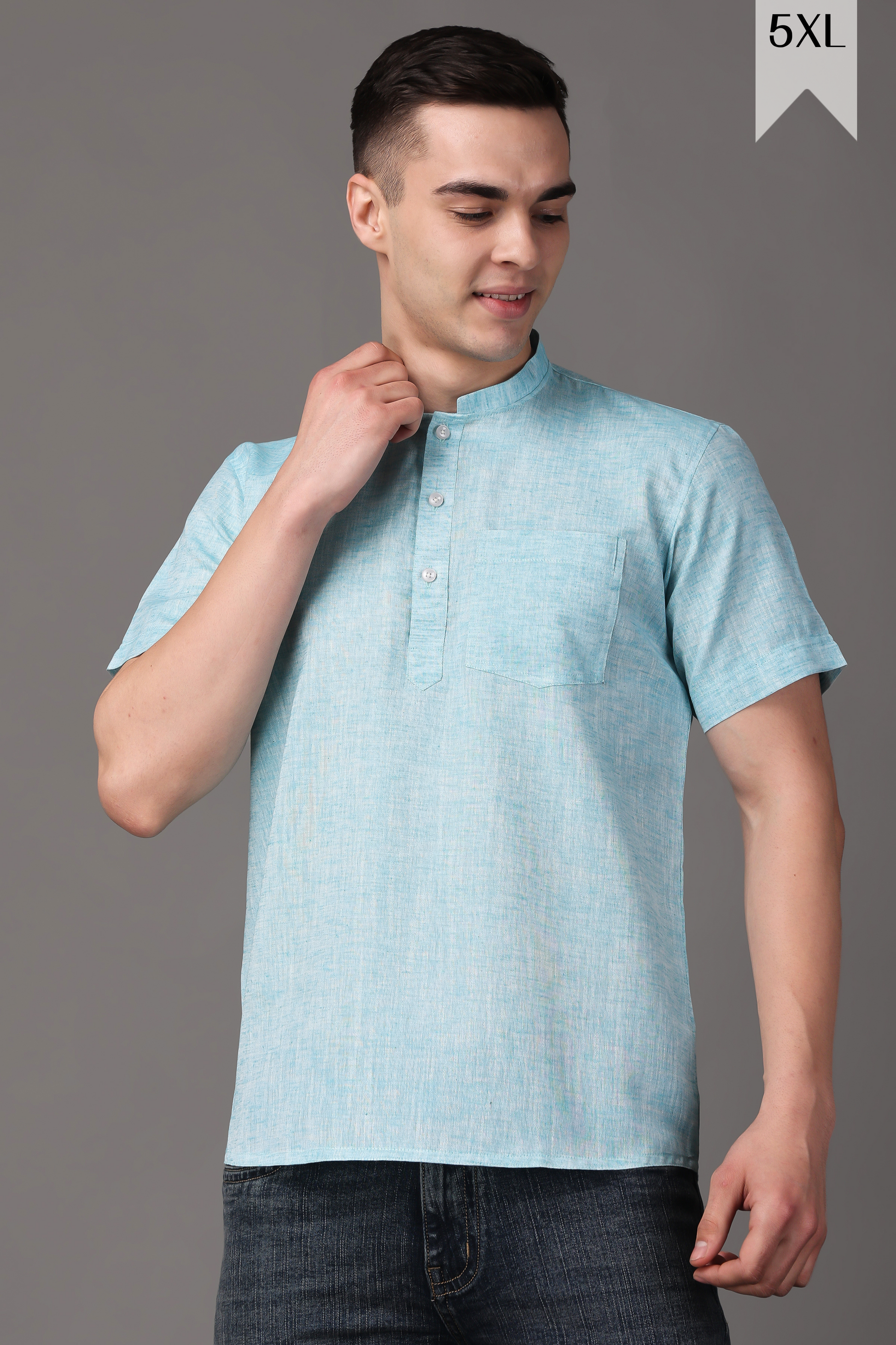 Buy Plus Size ​Sky Serene Textured Short Kurta At Apella | Sizes XS to 10 XL | India | Free Delivery | Customized