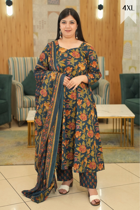 Deep Teal Kalamkari Anarkali Set