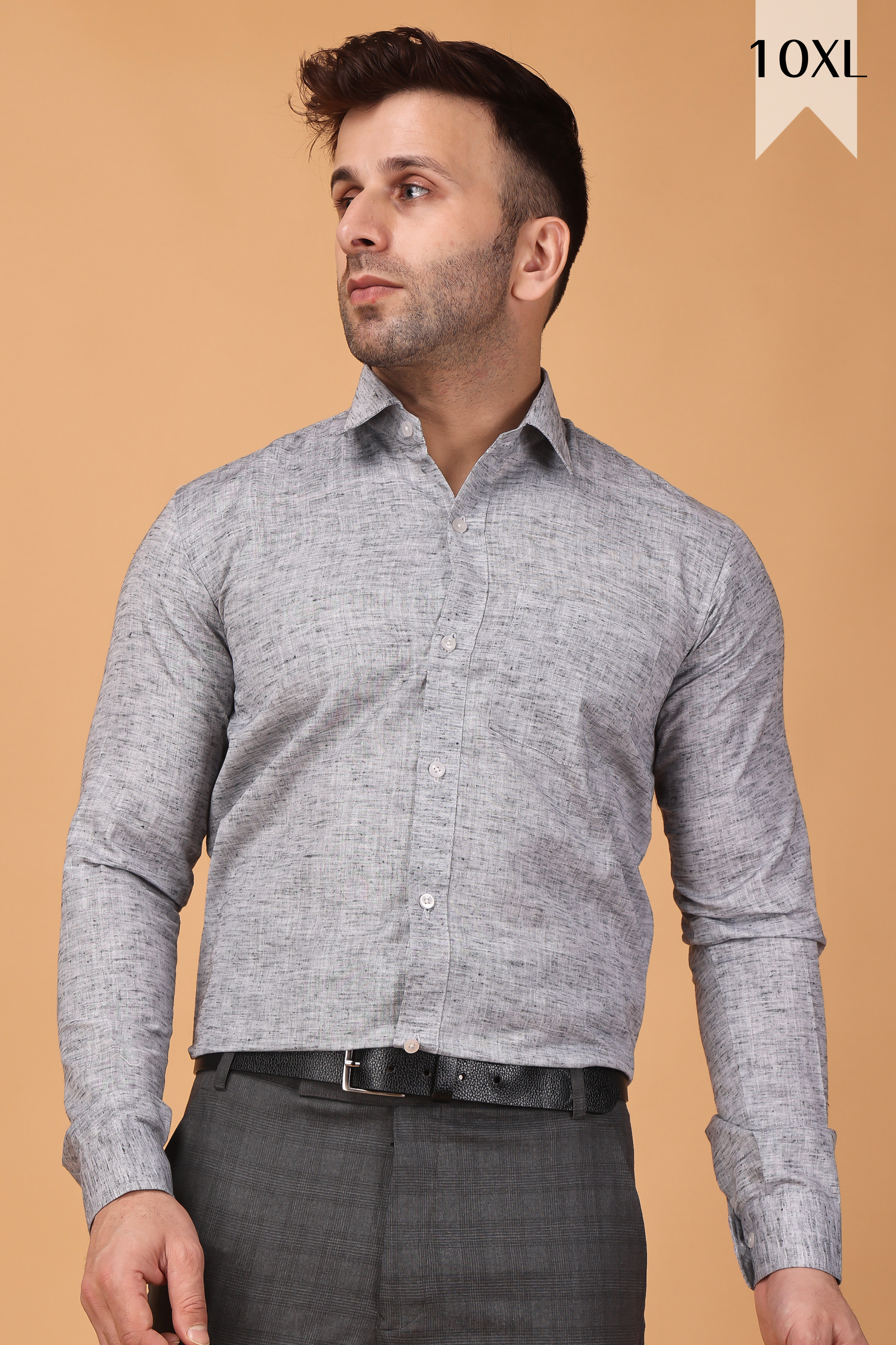 Buy Plus Size ​Smoke Grey Textured Cotton Shirt At Apella | Sizes XS to 10 XL | India | Free Delivery | Customized